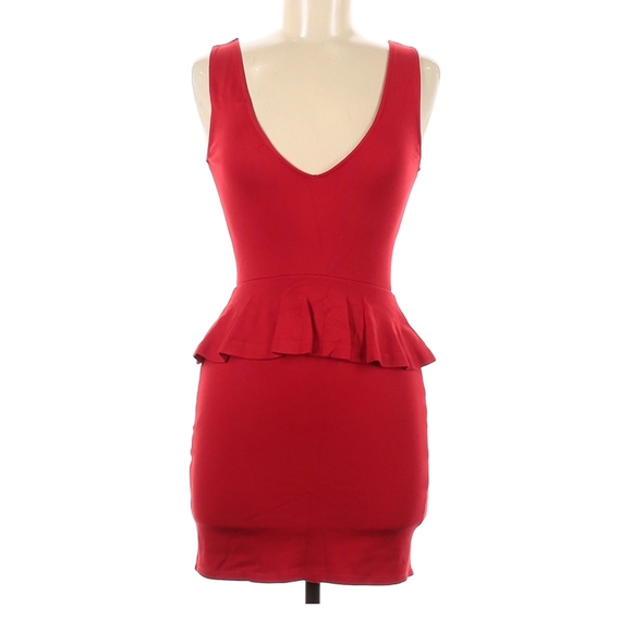 Zara Red Cocktail Peplum Trafaluc Dress - Picture 3 of 5